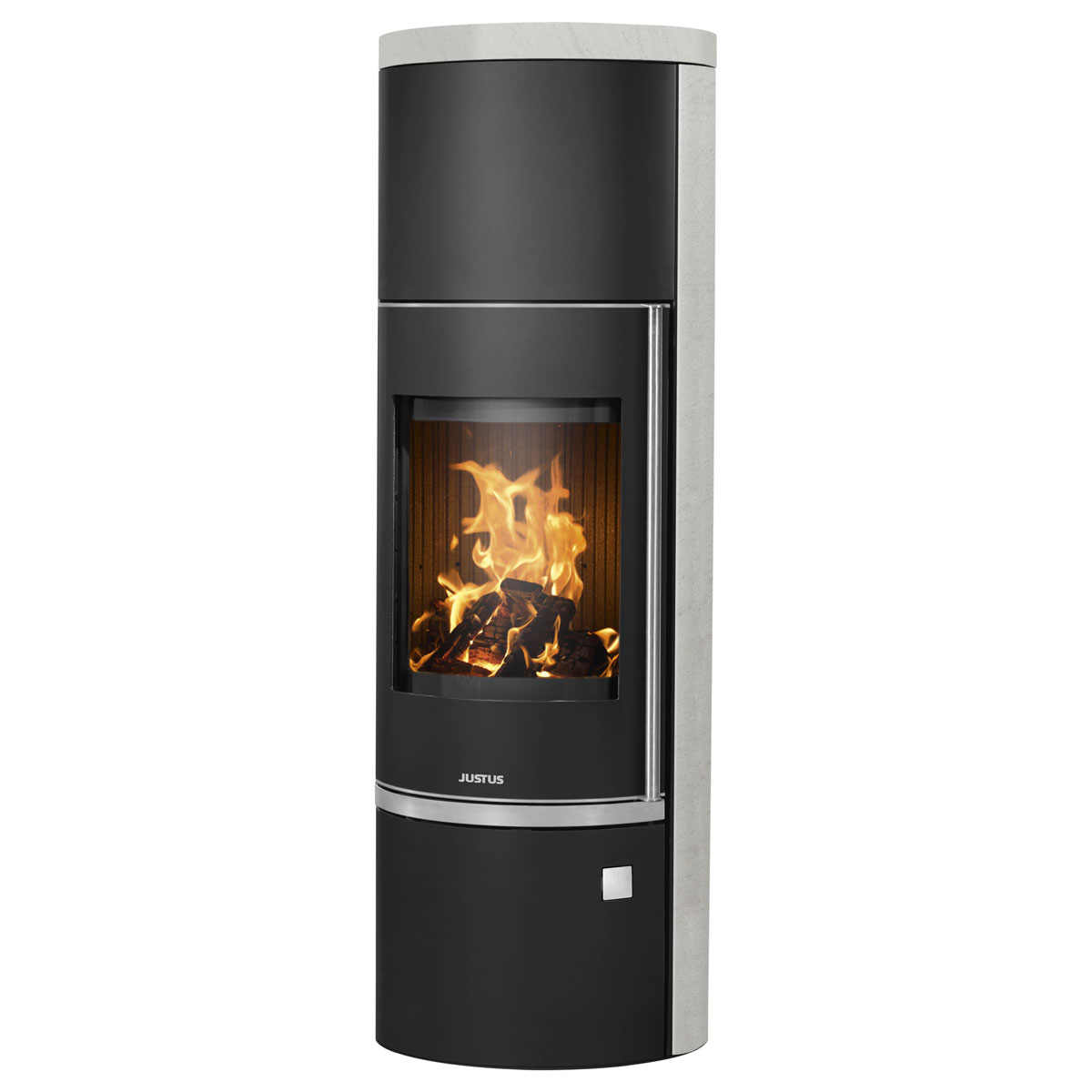 Kaminofen Faro W+ 2.0 Kalkstein BiancoKorpus Stahl Schwarz Bild 1