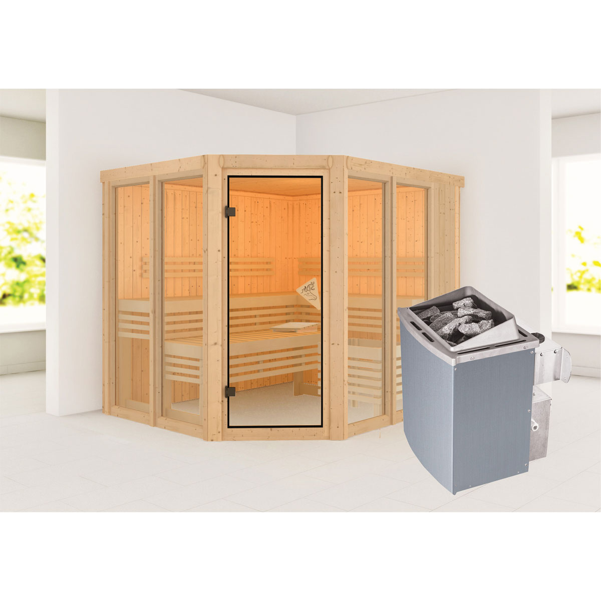 Karibu Sauna Ainur 3 naturbelassen integrierte Steuerung ohne Kranz