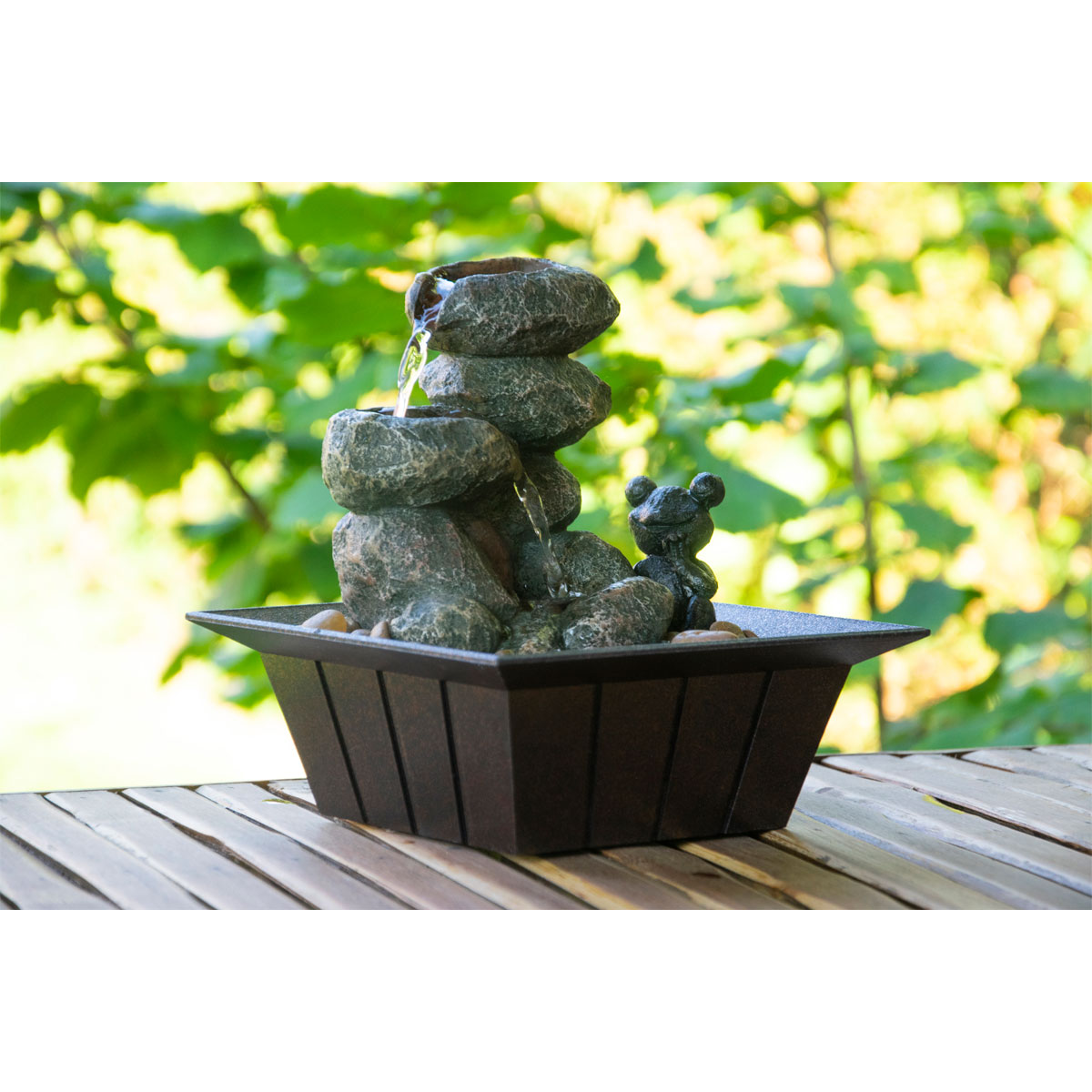 dobar Zimmerbrunnen mit Frosch 20 x 21,5 x 20 cm grau-schwarz Bild 2