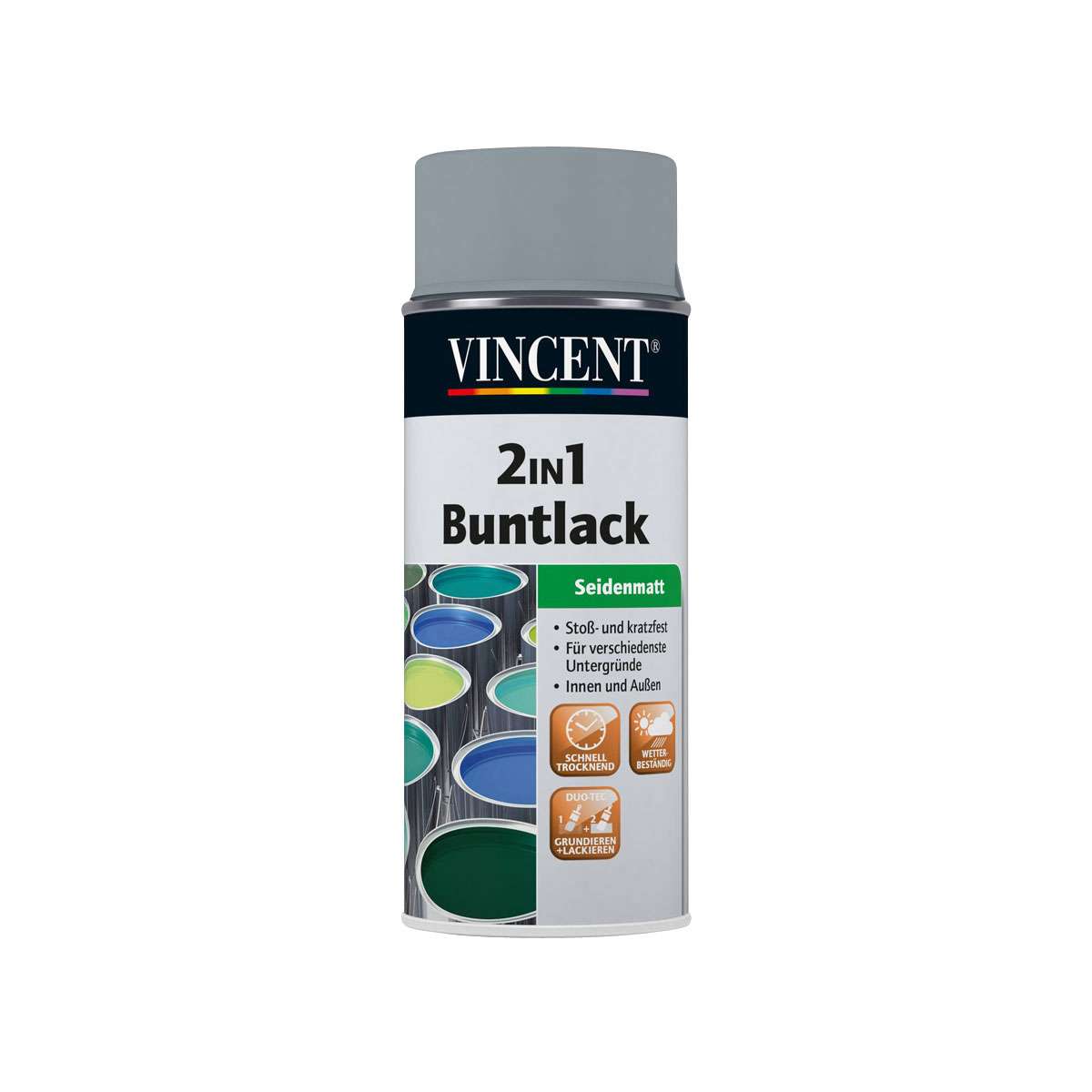 Vincent 2in1 Buntsprühlack silbergrau seidenmatt 0,15 L