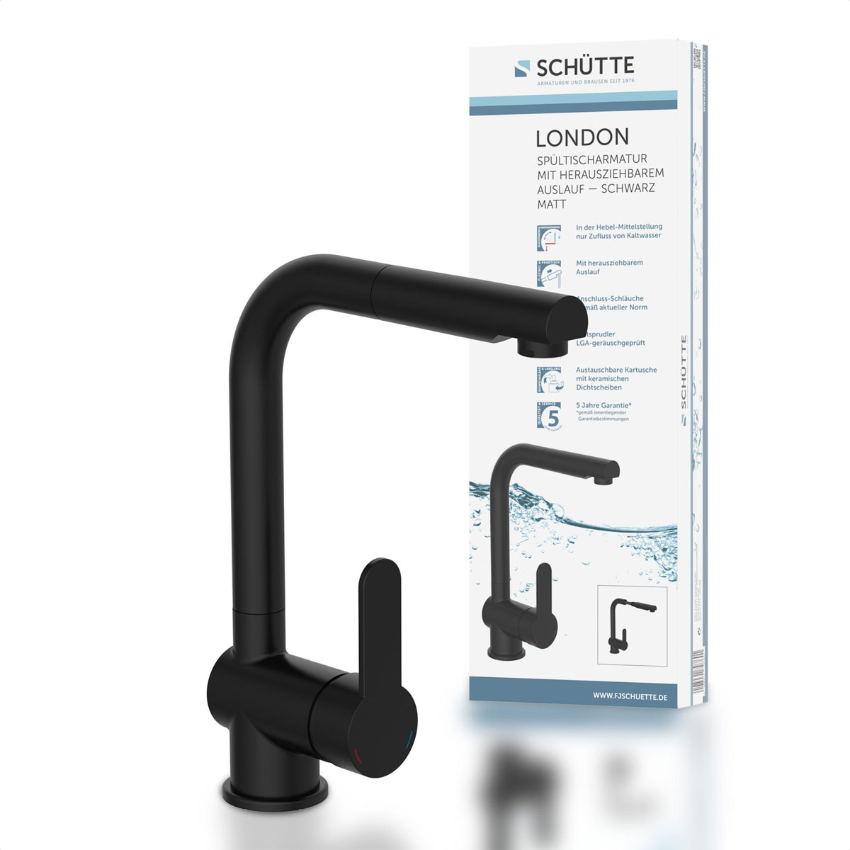 Schütte  Spültischarmatur „London“ schwarz mit Geschirrbrause
