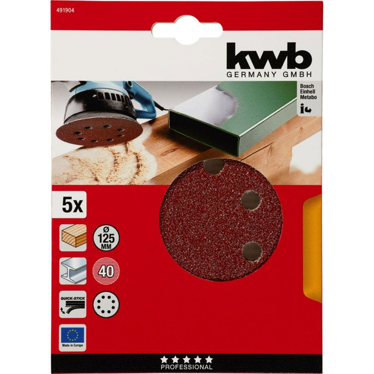 kwb  Schleifscheiben Quick-Stick Holz und Metall Durchmesser 125 mm K40 5 Stück Bild 2