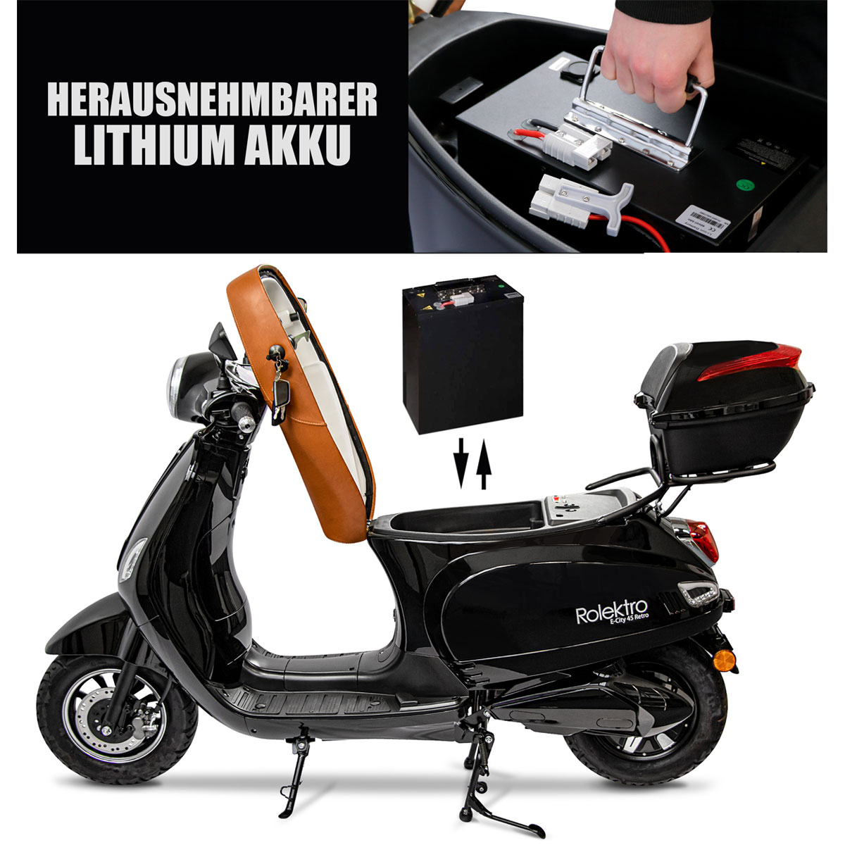 Rolektro Retro Roller E-Roller 45 km/h Lithium V.2021 Schwarz 60V-27,5Ah 2000W Bild 5