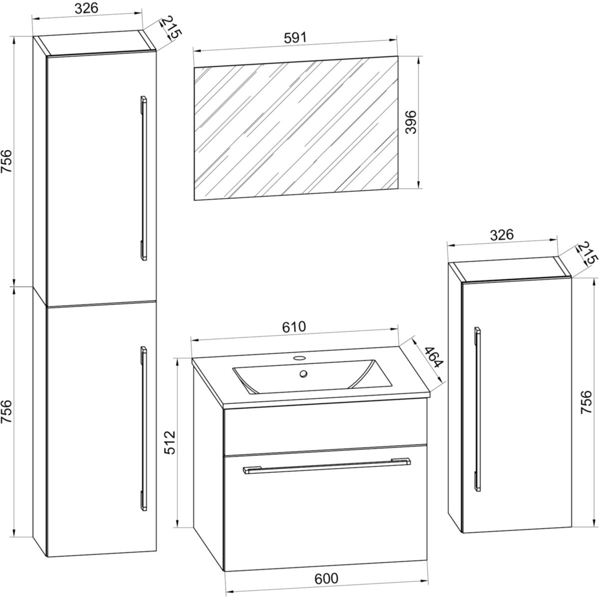 Waschplatz 60 cm 5-teiliges Set 1 Schubfach mit Spiegel schwarz Bild 4