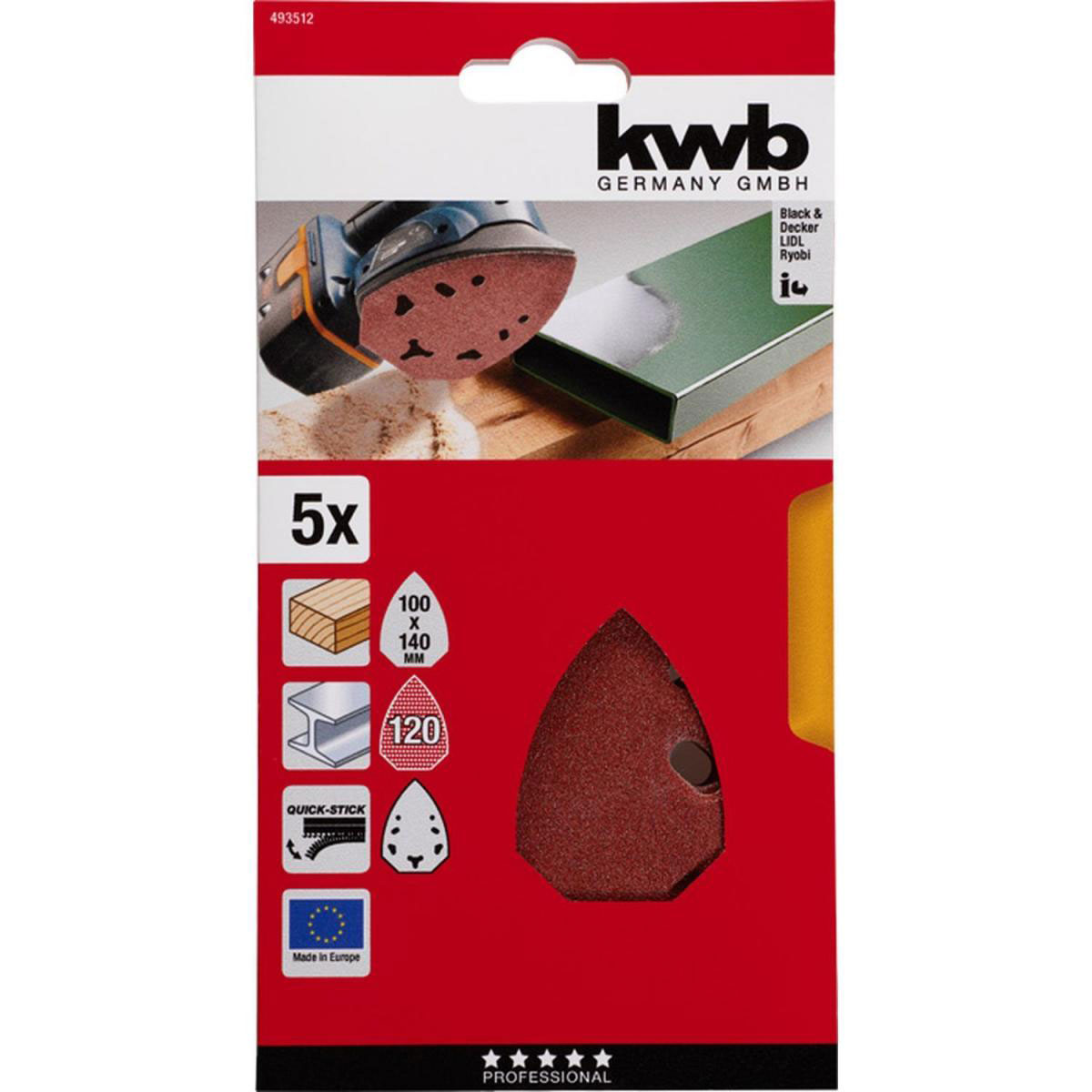 kwb  Schleifdreiecke Quick Stick Holz und Metall 100 x 140 mm K120 Bild 2