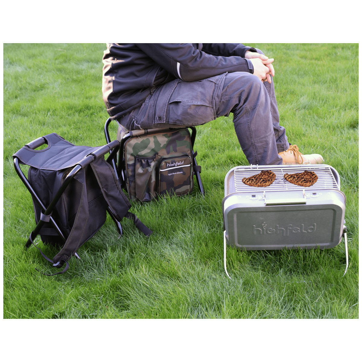 highfeld 3 in 1 Camping Stuhl mit Rucksack und Kühltasche black Bild 11