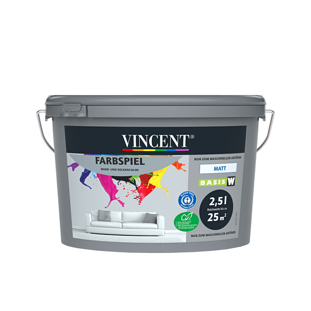 Vincent Innenfarbe Farbspiel MIX matt konservierungsmittelfrei 2,5 L Bild 1