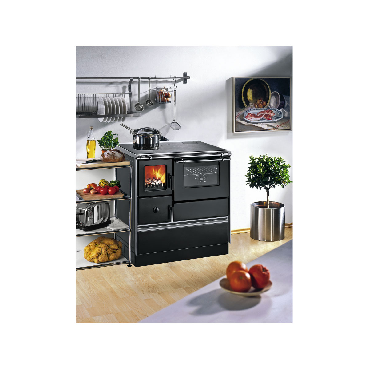 Wamsler Holzherd K 176 F/A-70 mit Fenster Abzug rechts 5 kW Herd Küchenherd schwarz Bild 2