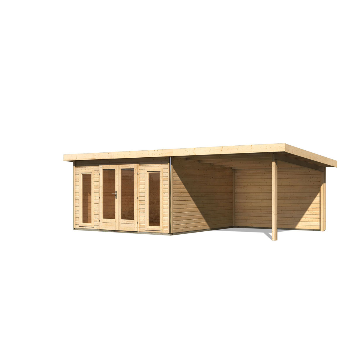 Karibu  Blockbohlenhaus Radeburg 3 naturbelassen mit Anbaudach und Rückwand Bild 3