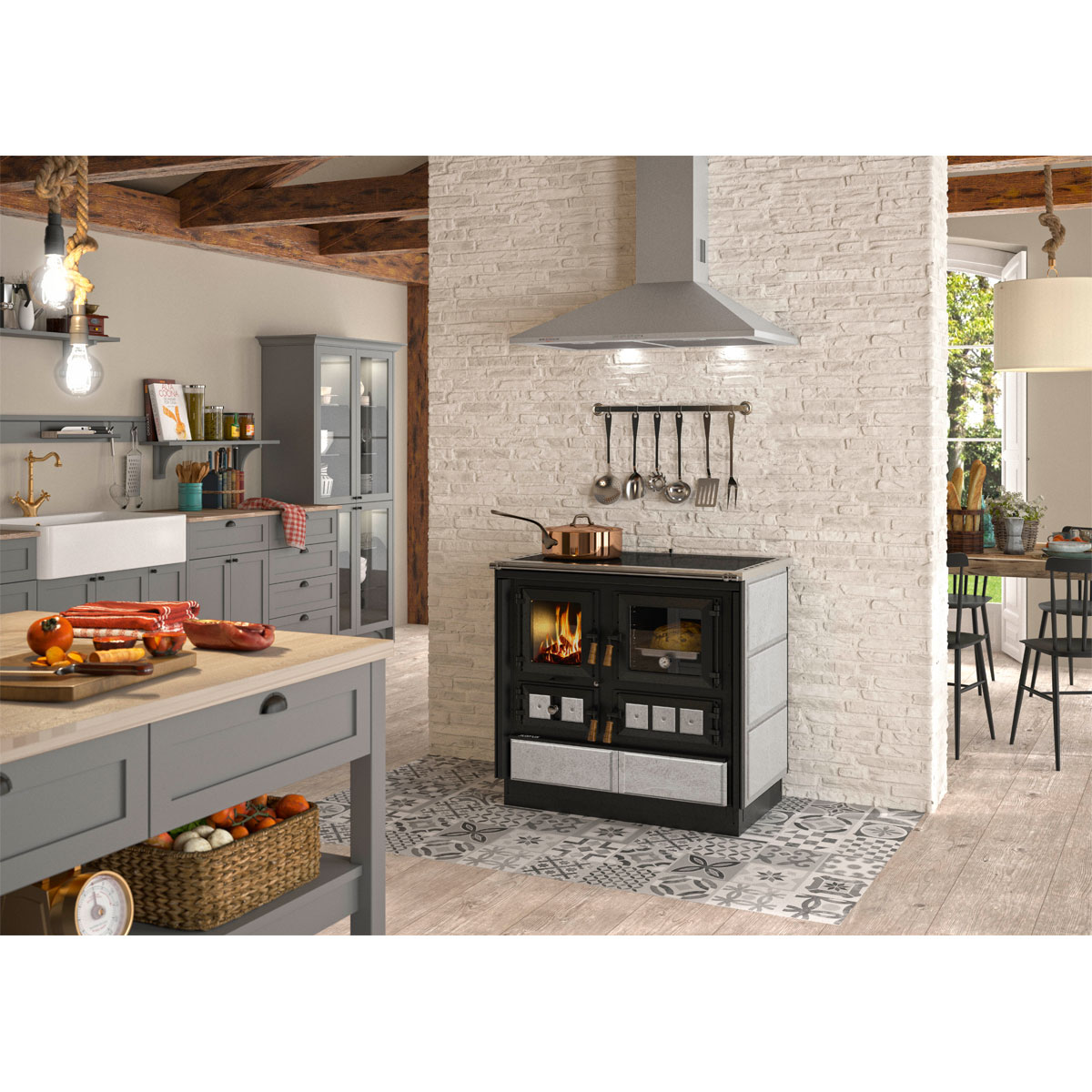 Justus Festbrennstoffherd Rustico schwarz Speckstein rechts Bild 2