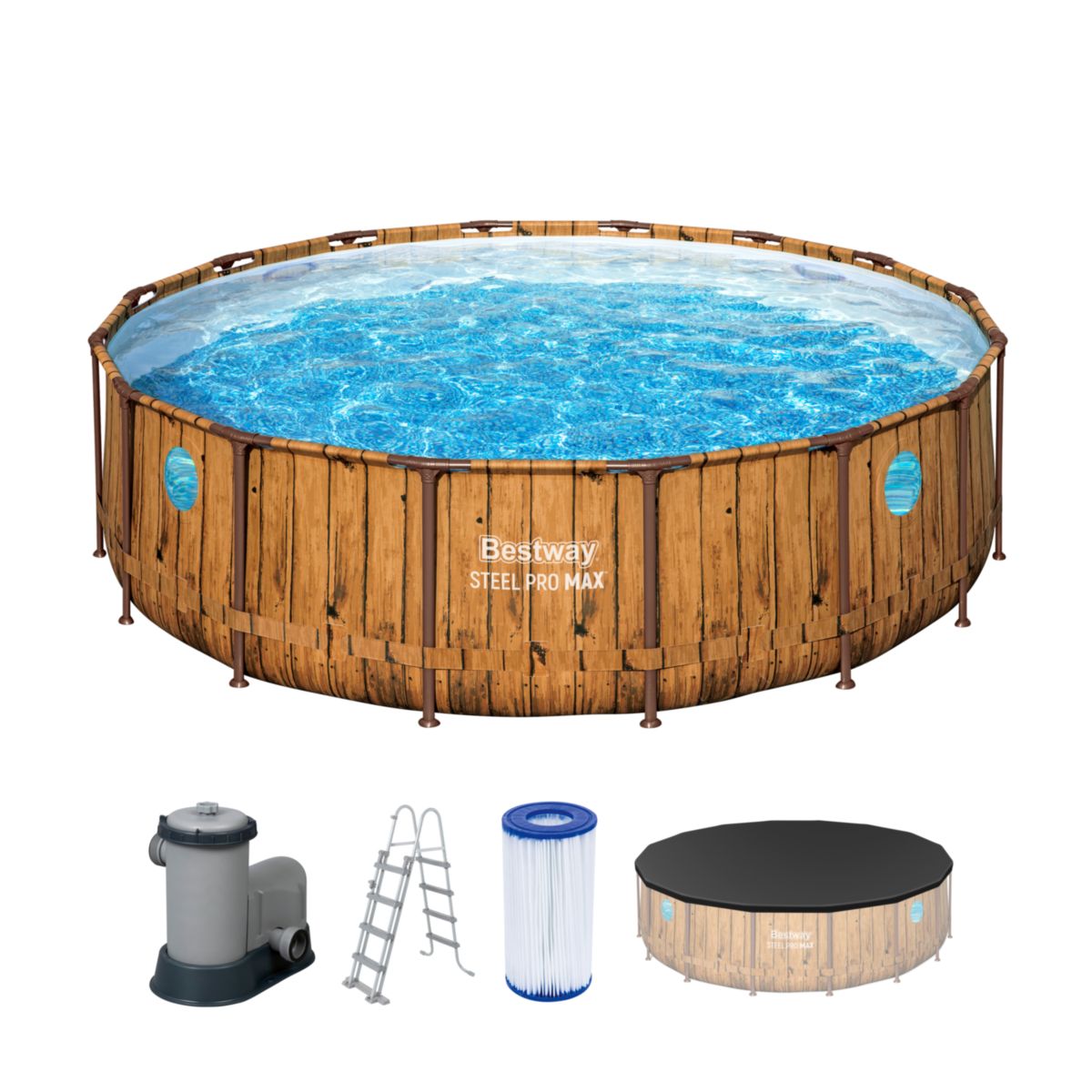 Bestway Steel Pro Max Frame Pool Set mit Pumpe 488 x 122 cm Holz-Optik Pinie