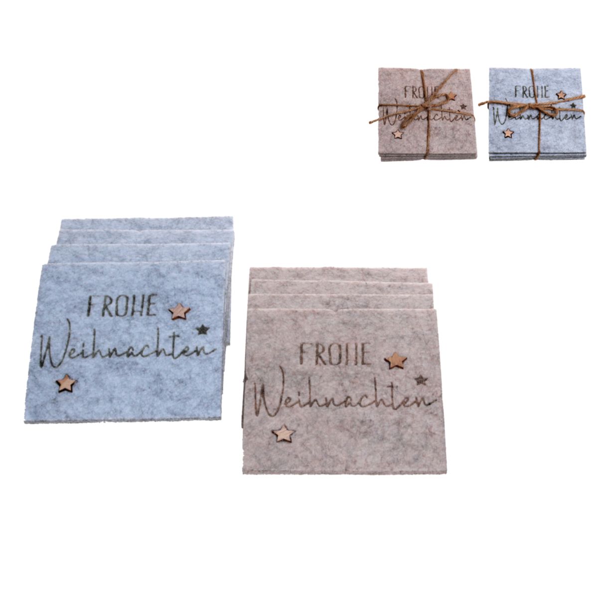 Filzuntersetzer 4er Satz Weihnachten 10cm grau beige