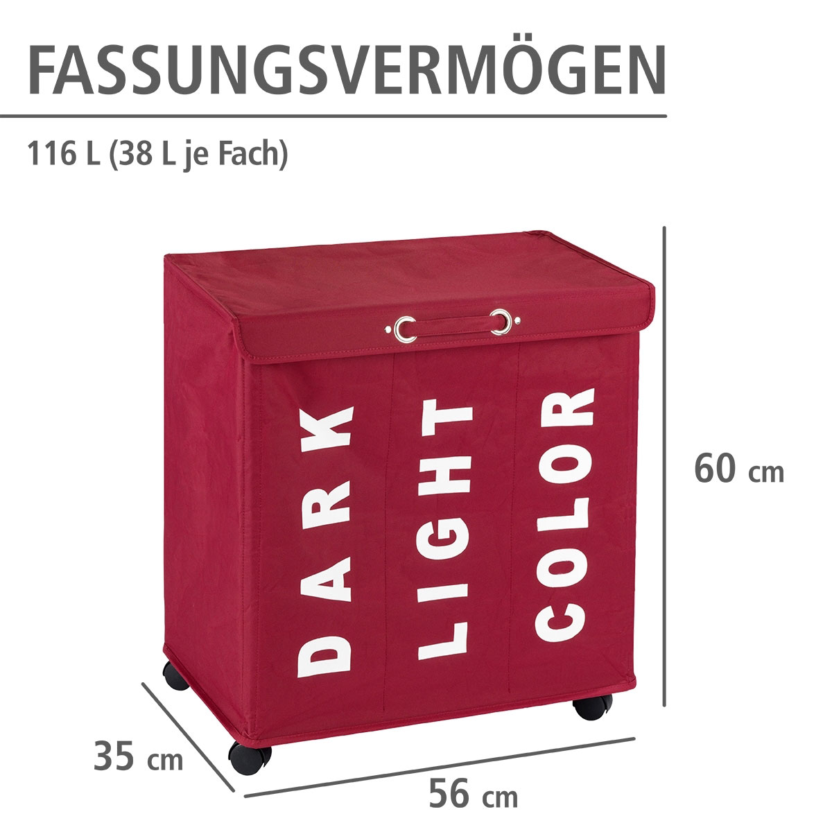 Wenko  Wäschesammler Trivo Rot Wäschekorb 116 l Bild 4