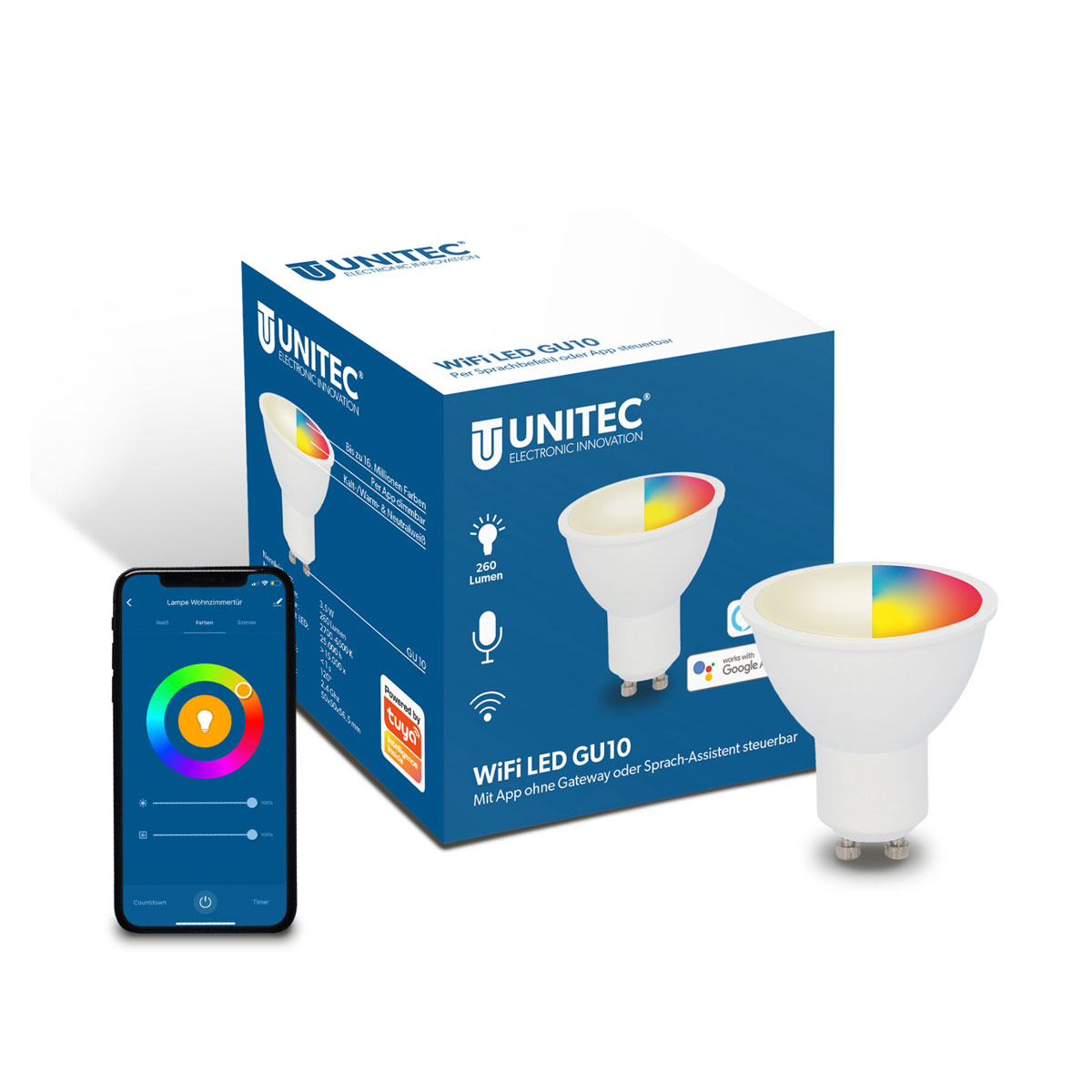 Unitec WIFI LED-Leuchtmittel Smart GU10 3,5W RGB CCT dimmbar Bild 3