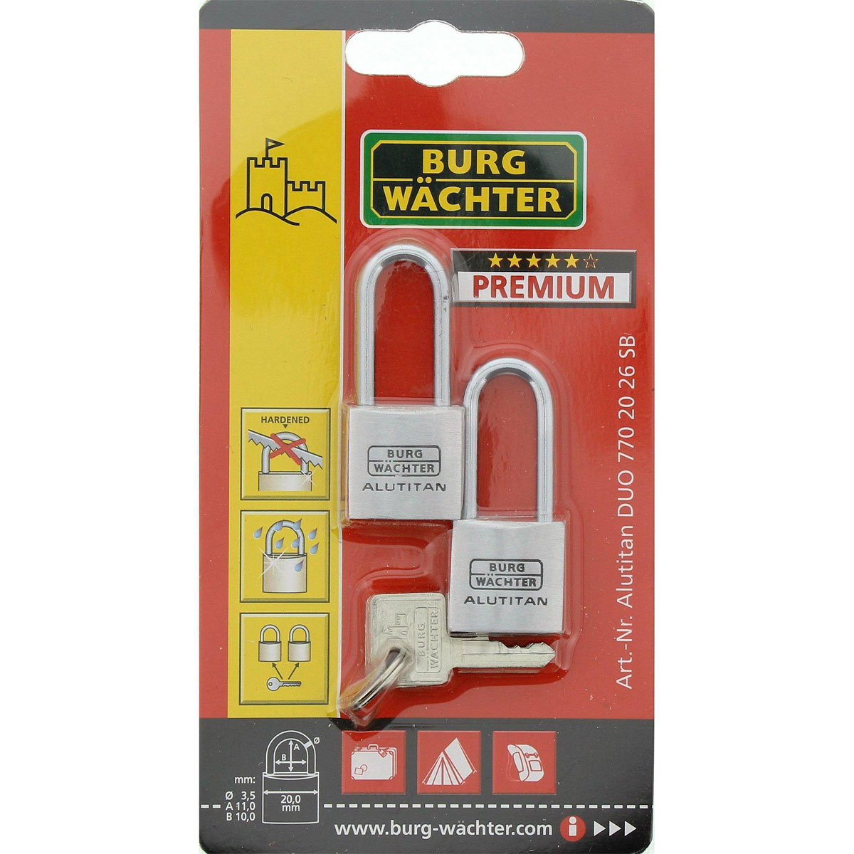 Burg Wächter Zylinder-Vorhängeschloss Duo 770 49,9 20,9 x 49,9 x 9,7 silber