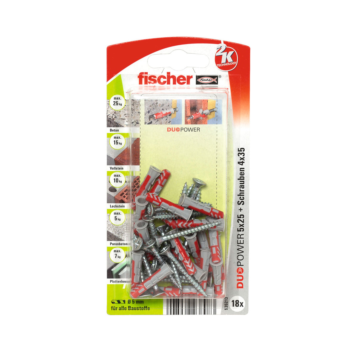 Fischer  Dübel DuoPower 5 x 25 mm mit Schraube 18 Stück Bild 1