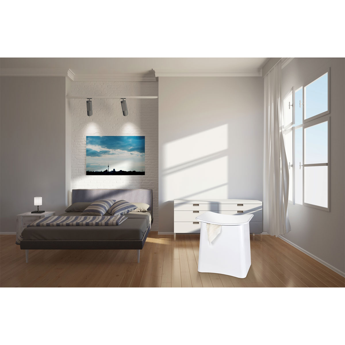 Wenko  2in1 Hocker Wing Weiß Badhocker mit herausnehmbarem Wäschesack Bild 9