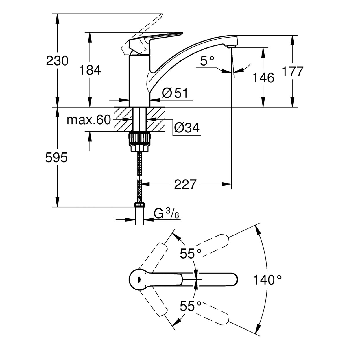 Grohe Einhand-Spültischbatterie Start 1/2" Bild 5