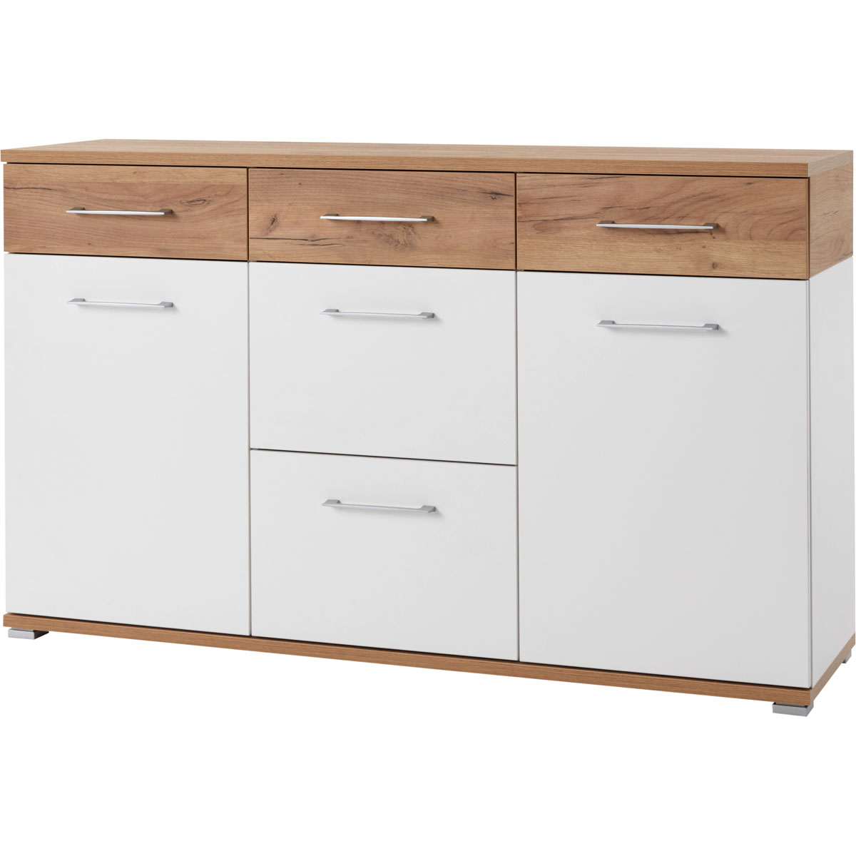 Sideboard Top mit 5 Schubkästen und 2 Türen 144 x 87 x 40 cm weiß/Navarra-Eiche-Nachbildung Bild 1