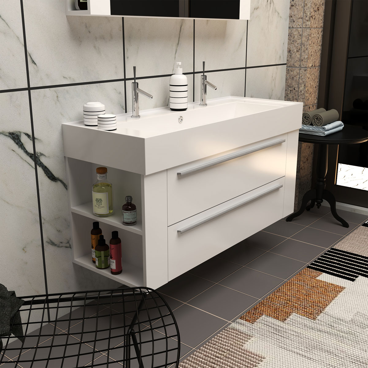 Progetto Idea Stella Badmöbel DOMUS 120 weiß mit Spiegelschrank und Lampe Bild 4