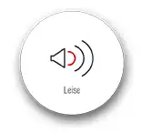 Ein Lautsprechersymbol zeigt abnehmende Lautstärke mit Wellenlinien, beschriftet mit "Leise".