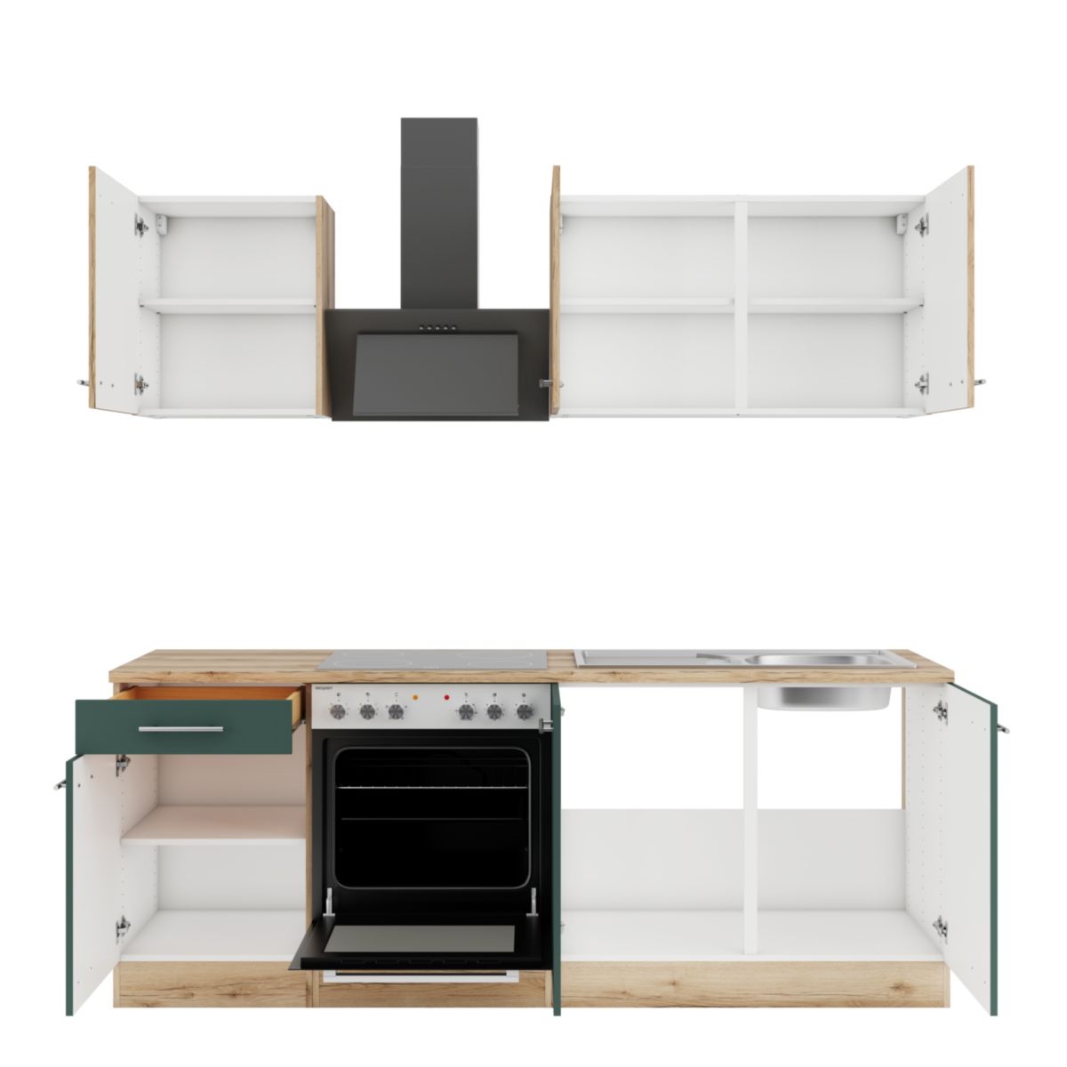 optifit Miniküche Livorno290 Savona405 210 x 226,8 x 60 cm Wildeiche Nachbildung   Steingrün Wildeiche Nachbildung Bild 3