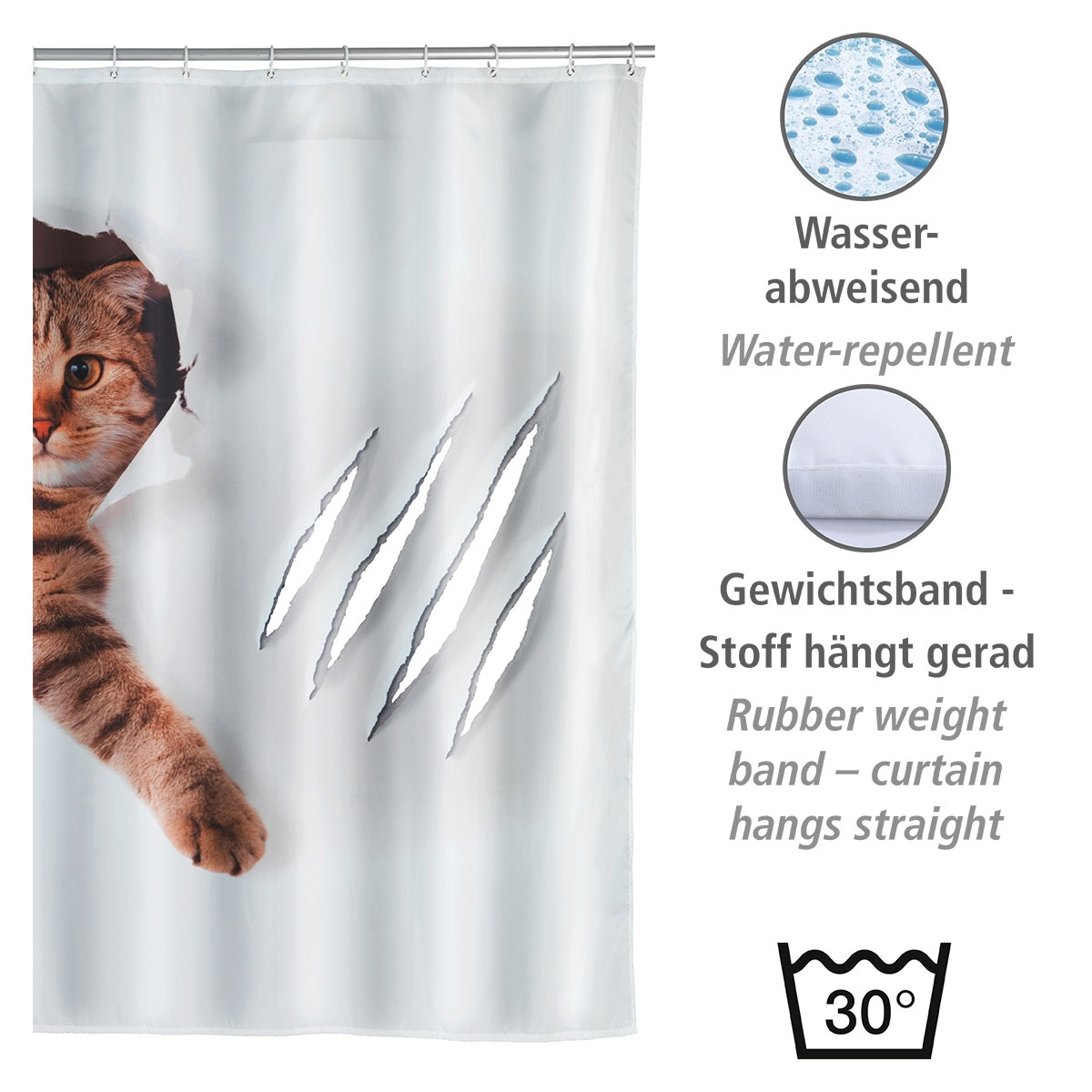 Wenko  Duschvorhang Cute Cat Textil Polyester 180 x 200 cm waschbar Bild 3