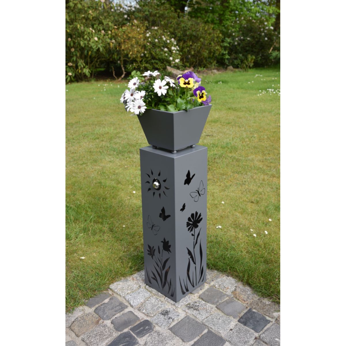 Garden Pleasure Pflanzsäule mit Blumenmotiv NOVELLA Eisen, grau, Bild 6
