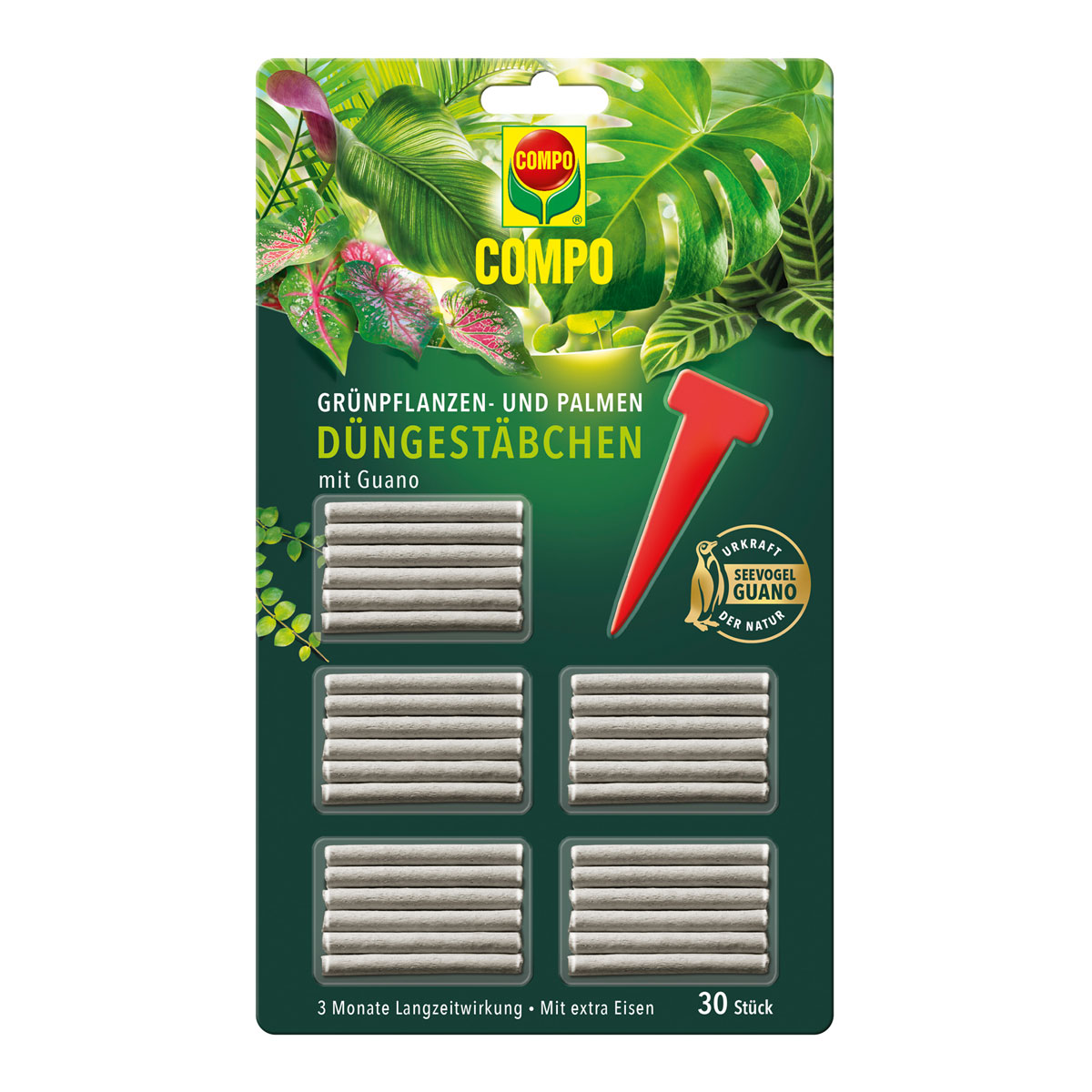 Compo Grünpflanzen- und Palmen Düngestäbchen mit GUANO 30 Stäbchen