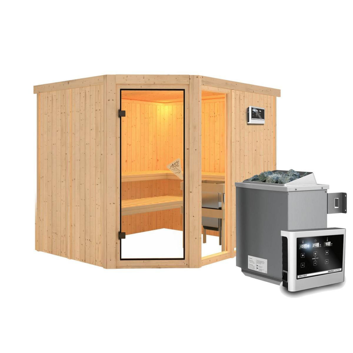 Karibu Systemsauna Fiona 3 68 mm 9 kW Ofen externe Strg modern ohne Dachkranz Bild 2