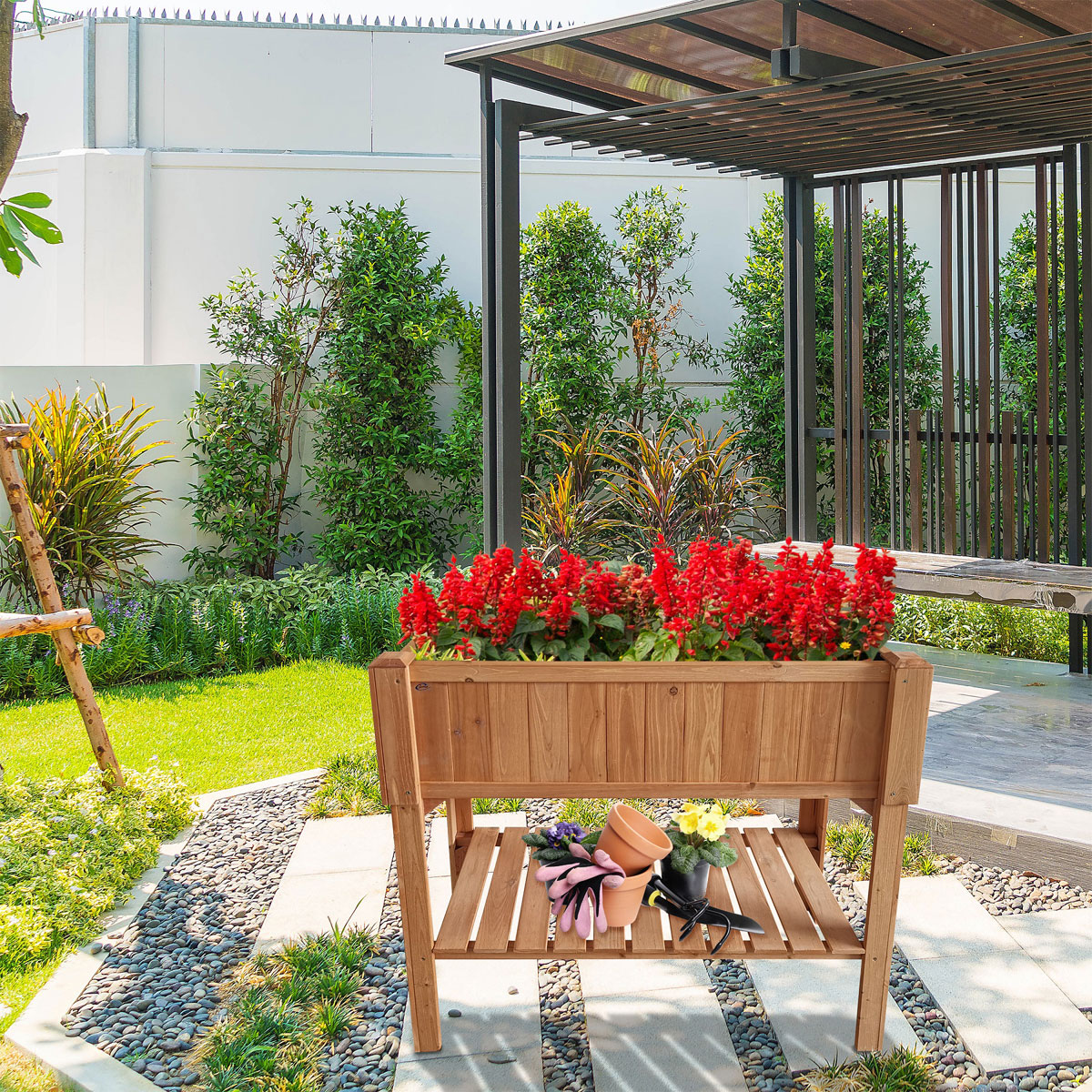 Coemo Hochbeet Kräuterbeet mit Pflanzfolie 90 x 40 x 90 cm Bild 5