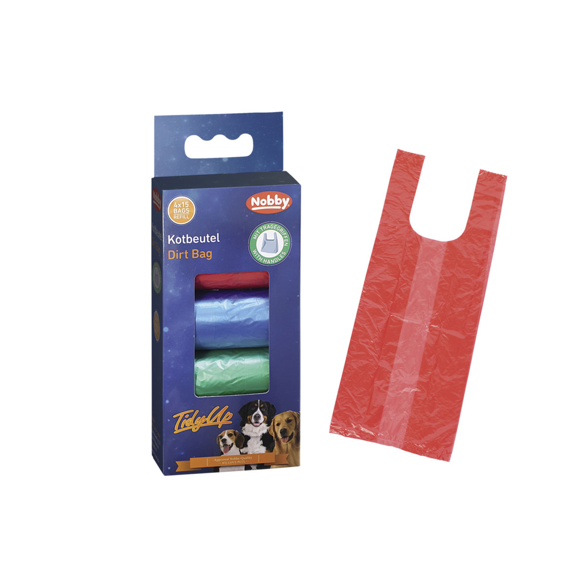 Kotbeutel Nobby TidyUp mit Trägergriff 4 Rollen a 15 Beutel