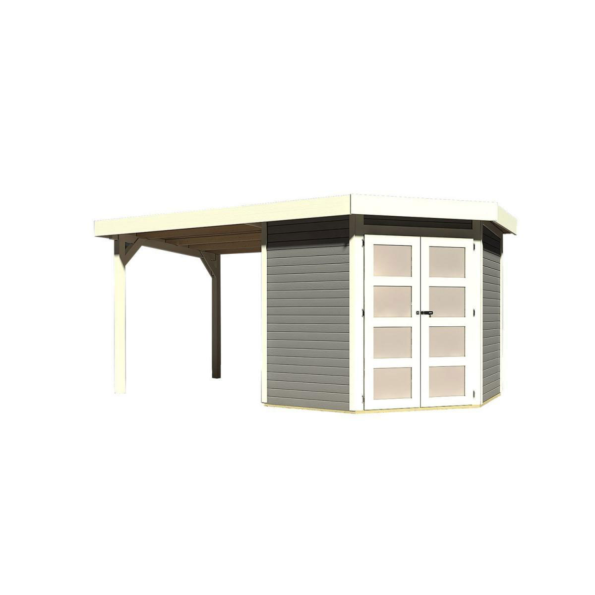 Karibu Gartenhaus Goldendorf 3/5 mit Anbaudach 220 cm 242 x 238 x 218 cm grau Bild 2