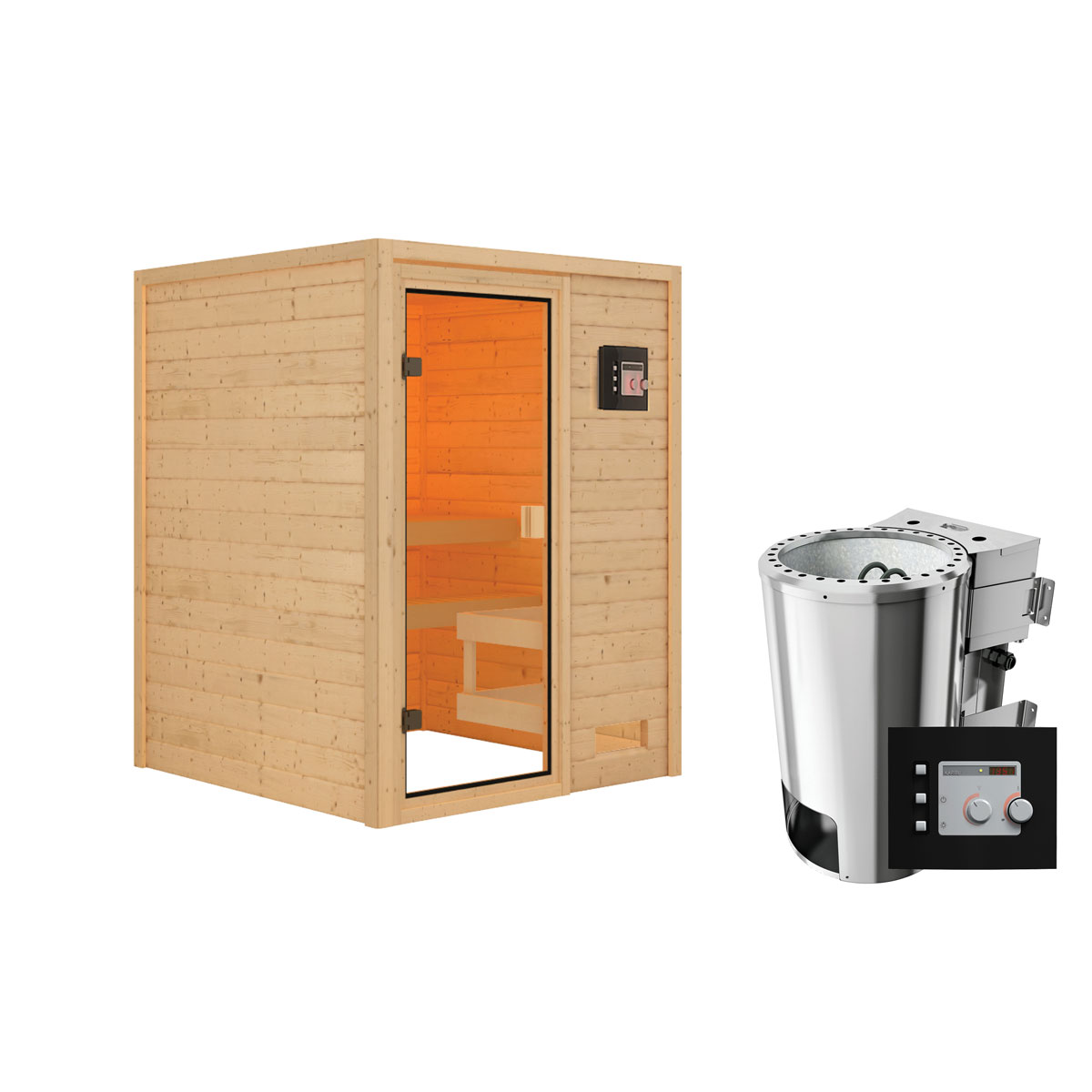 Karibu Sauna Sandra 3,6 kW naturbelassen Bio externe Steuerung ohne Kranz Bild 3