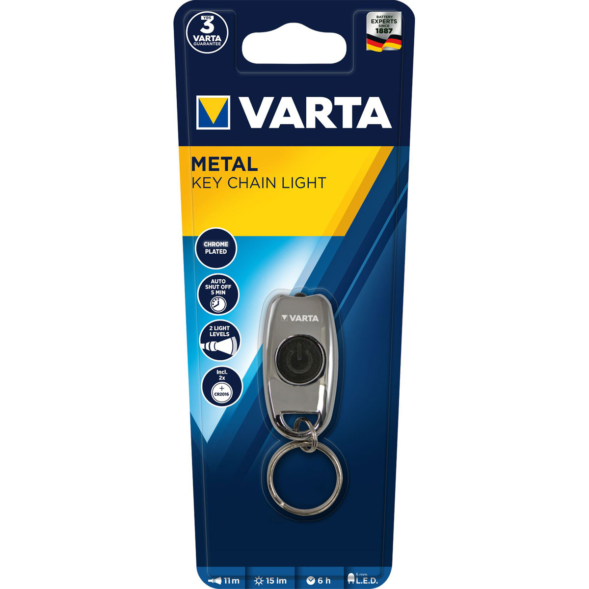 Varta LED-Taschenlampe Key Chain Light mit Batterien silber