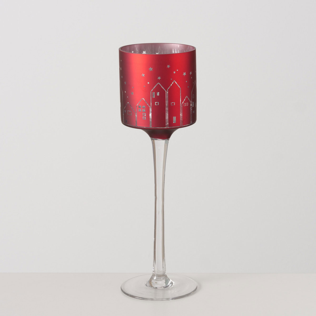 Windlicht Little Town Rund 30 x 9 x 30 cm rot silber Glas Bild 2