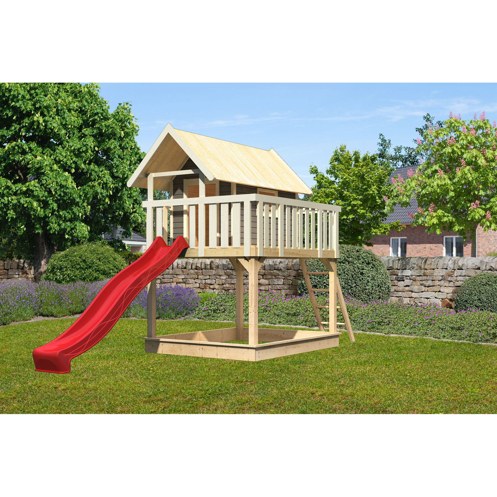 Karibu Fidel und Rutsche terragrau Rutsche rot Bild 1