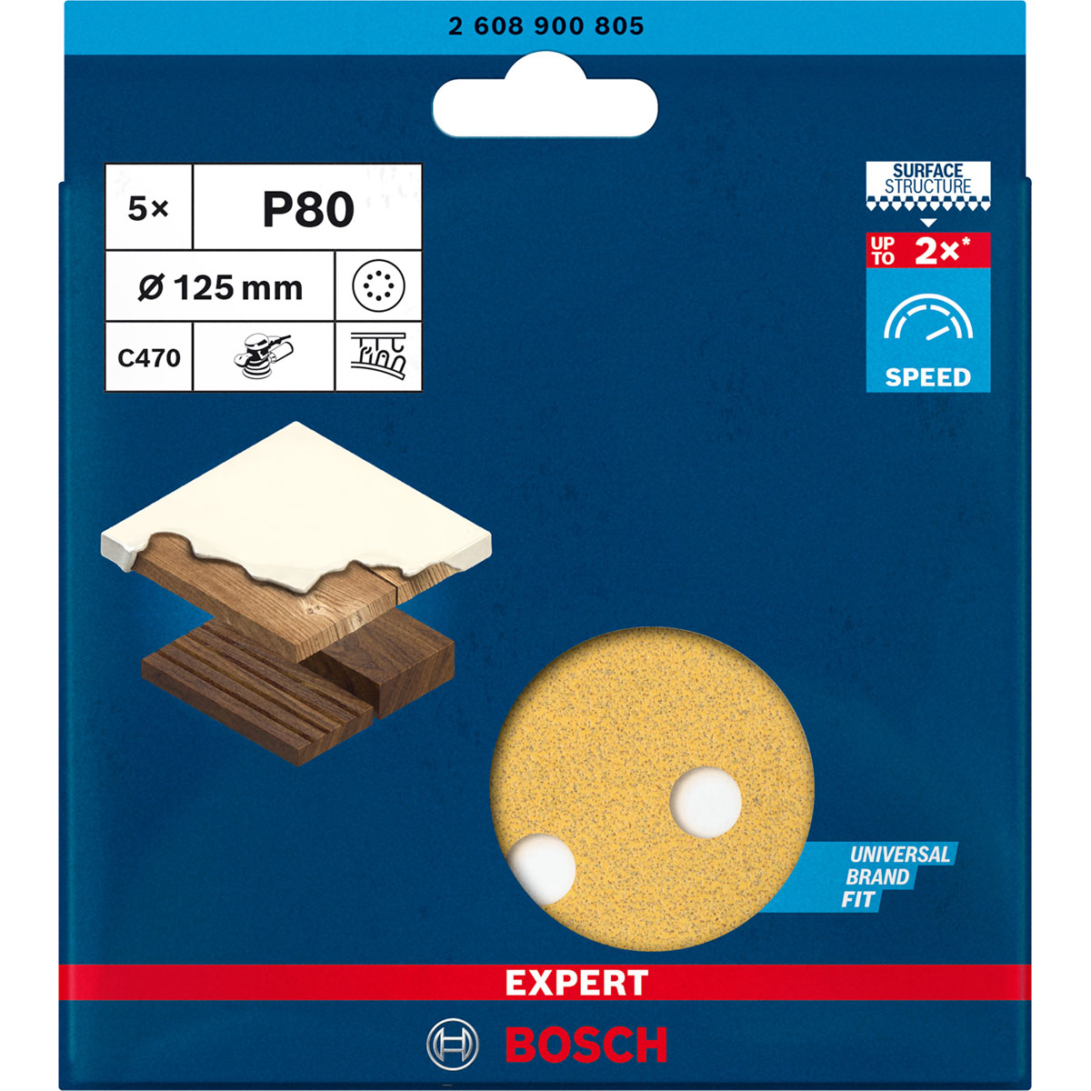 Bosch Professional  Expert C470 Schleifpapier mit 8 Löchern für Exzenterschleifer 125 mm G 80 5- teilig  Bild 2