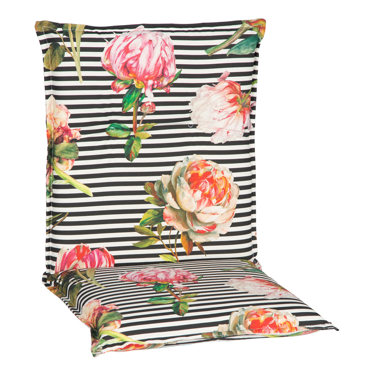 Saumauflage Toronto BE129 Niederlehner rosé/pinke Pfingstrosen auf schwarz-weißen Streifen Bild 1