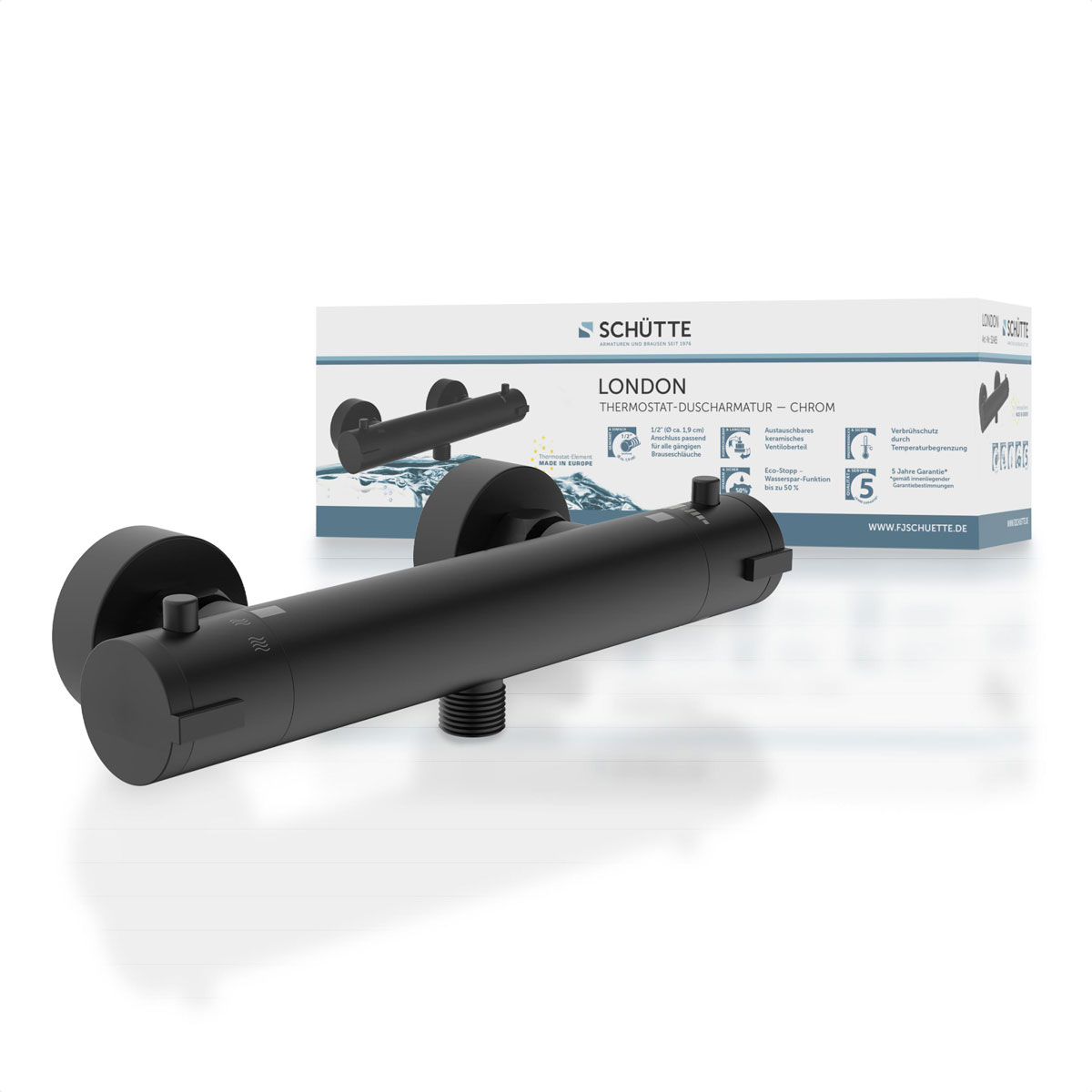 Schütte Thermostat Duscharmatur London Schwarz matt