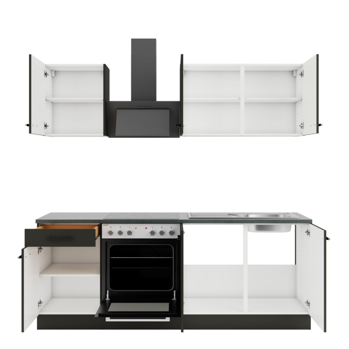 optifit Miniküche Madrid420 210 x 226,8 x 60 cm Anthrazit Matt Wildeiche Nachbildung Bild 2