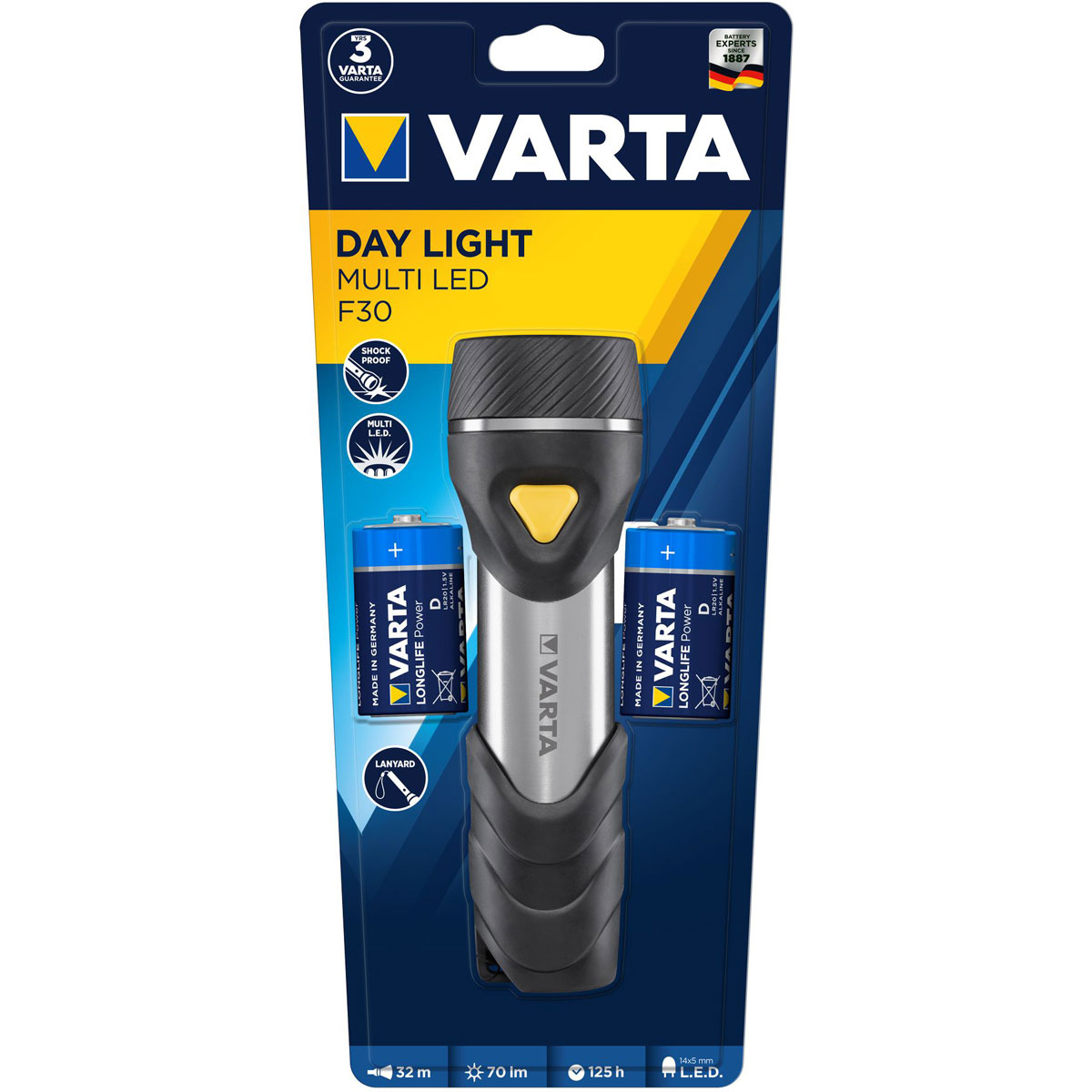 Varta LED-Taschenlampe Day Light Multi LED F30 mit Batterien schwarz Bild 3