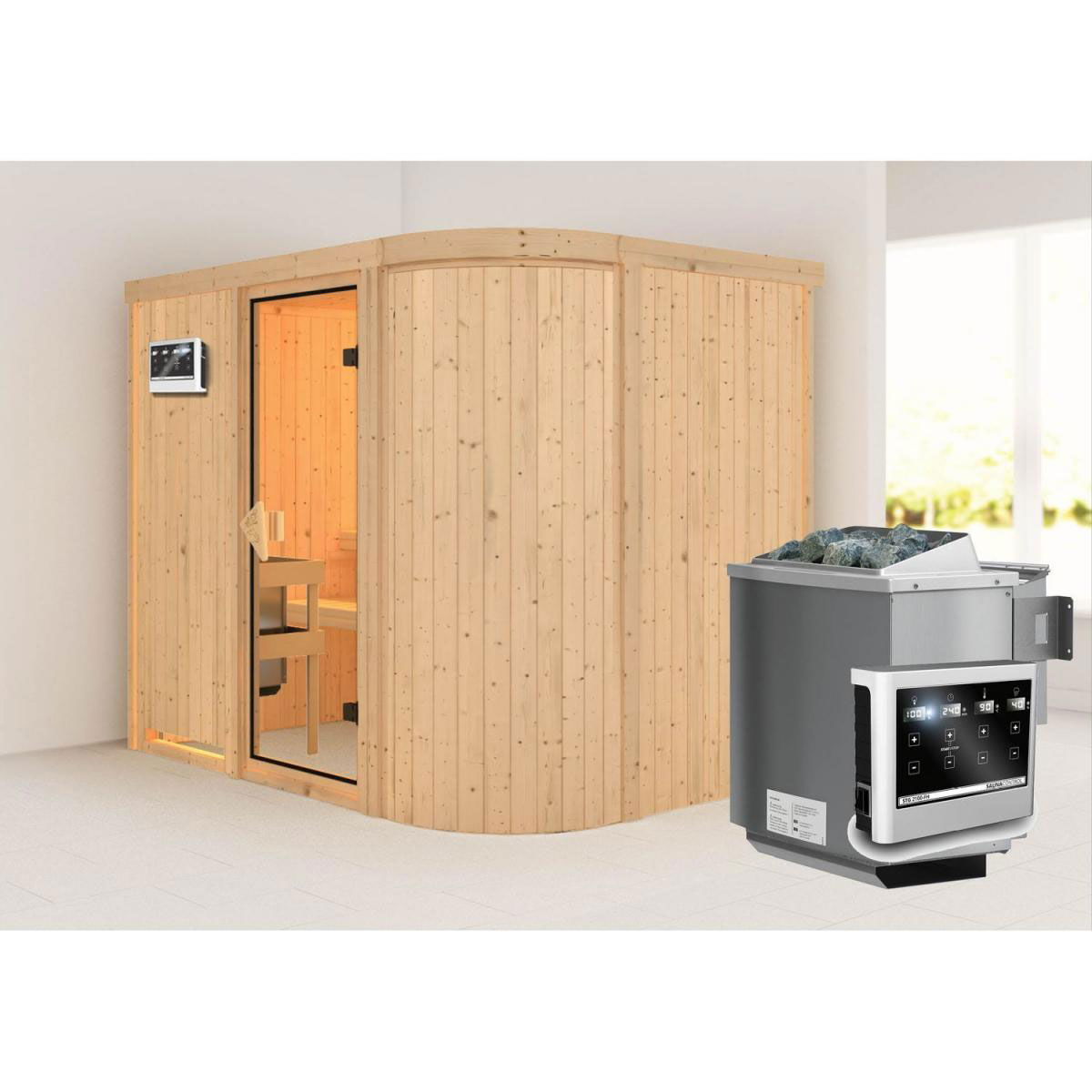 Karibu Systemsauna Titania 4 68 mm 9 kW Ofen Bio externe Strg.