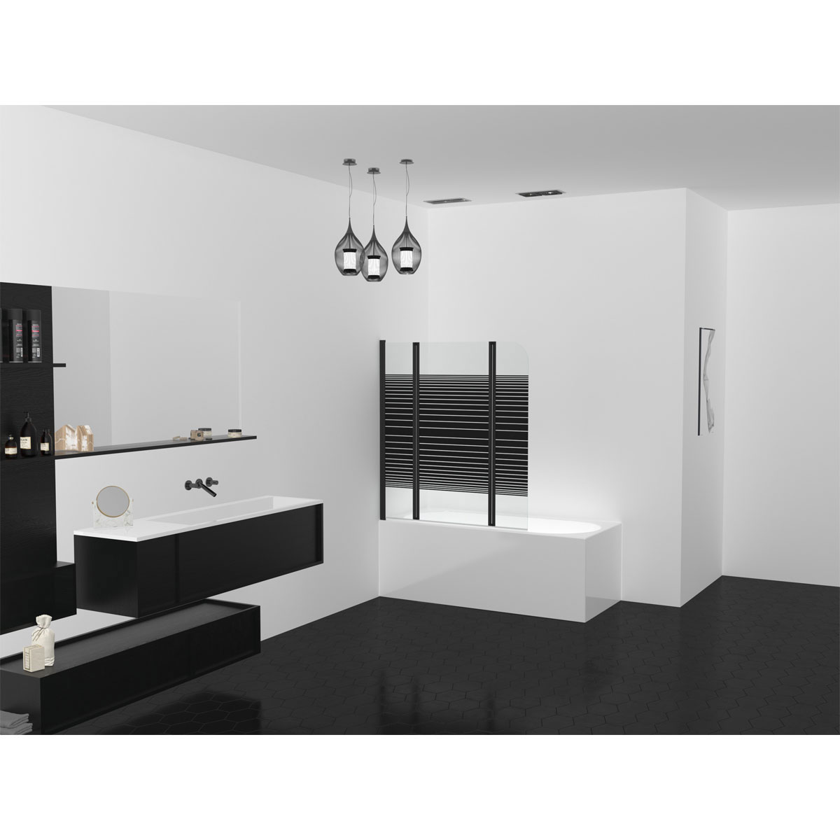 Aurlane Badewannenfaltwand Black Elegance Streifen 125 x 140 cm Bild 2