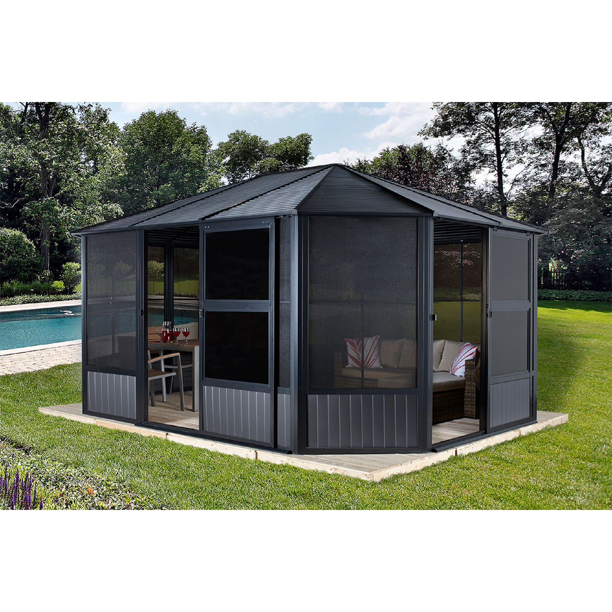 Sojag Pavillon Kaltwintergarten Charleston 1212 383,6x383,6x280,89cm Anthrazit Bild 4