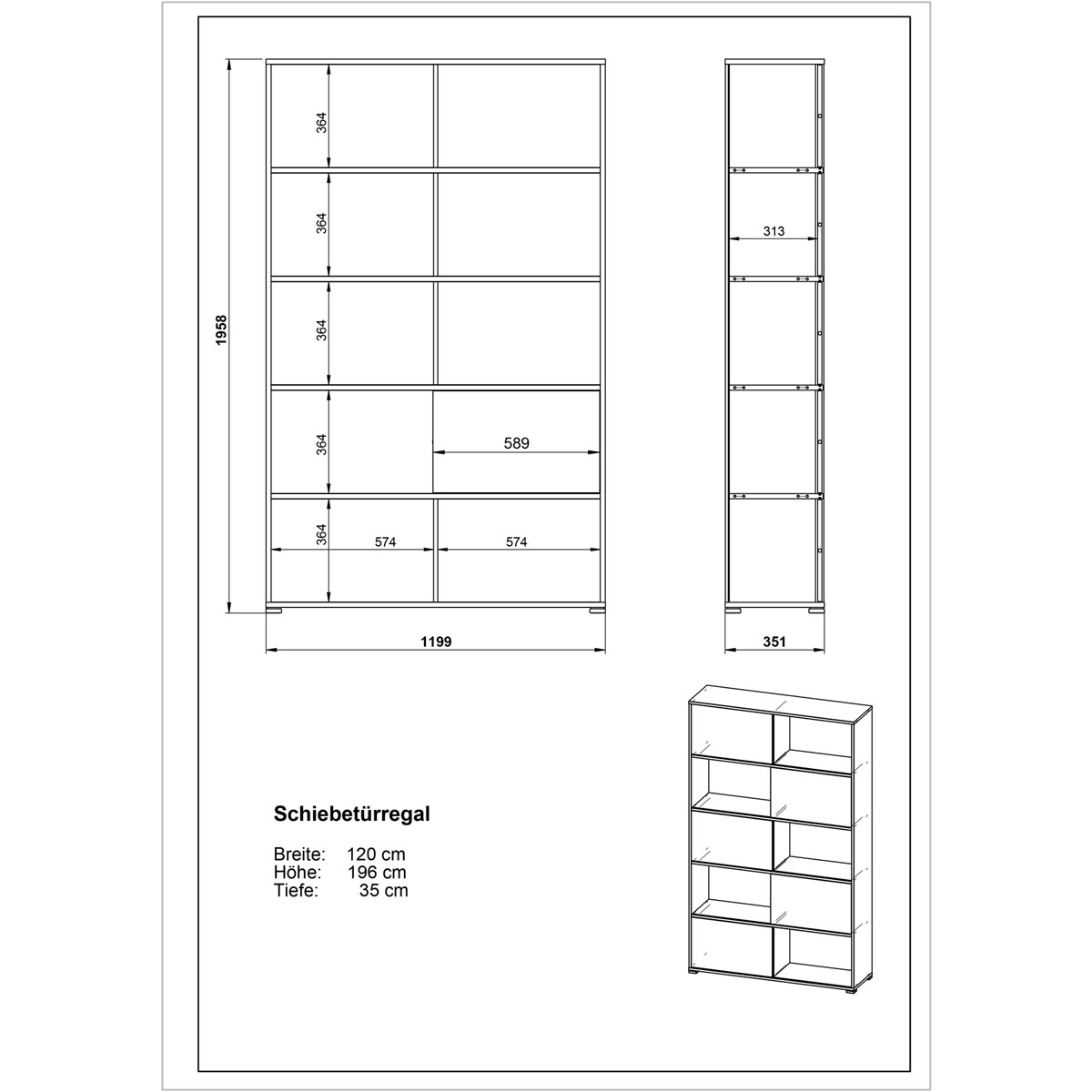 Schiebetürregal 120 x 196 x 35 cm anthrazit/Sonoma Eiche Bild 10