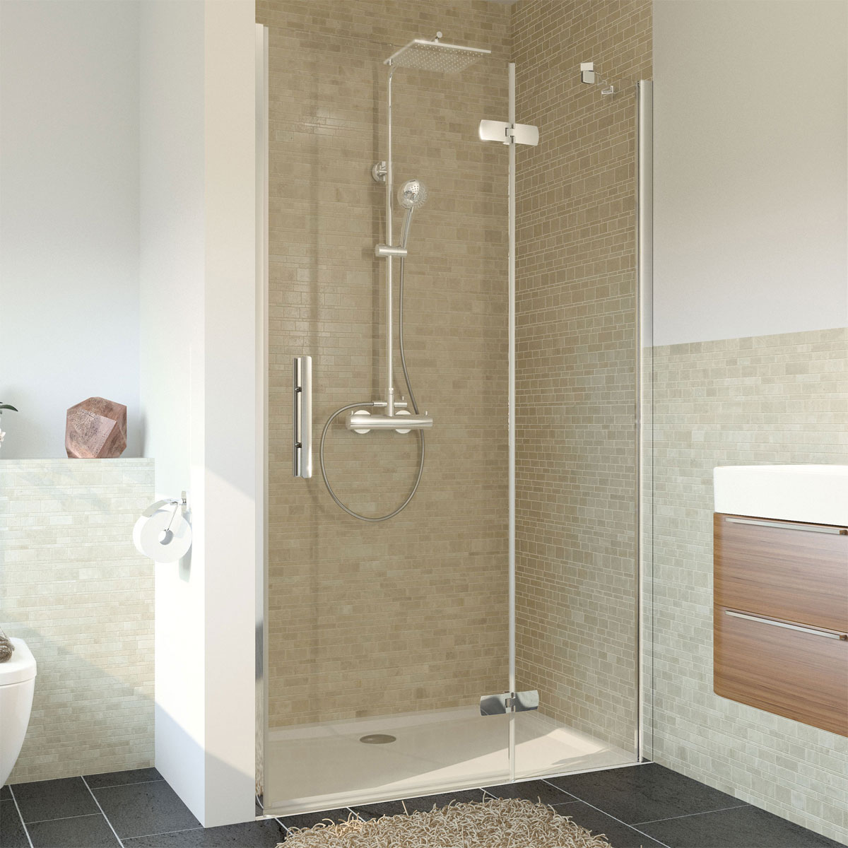 Breuer  Drehtür Avanta mit Festteil für Nische Anschlag rechts alu chromeffekt Terrazzo 1000 mm