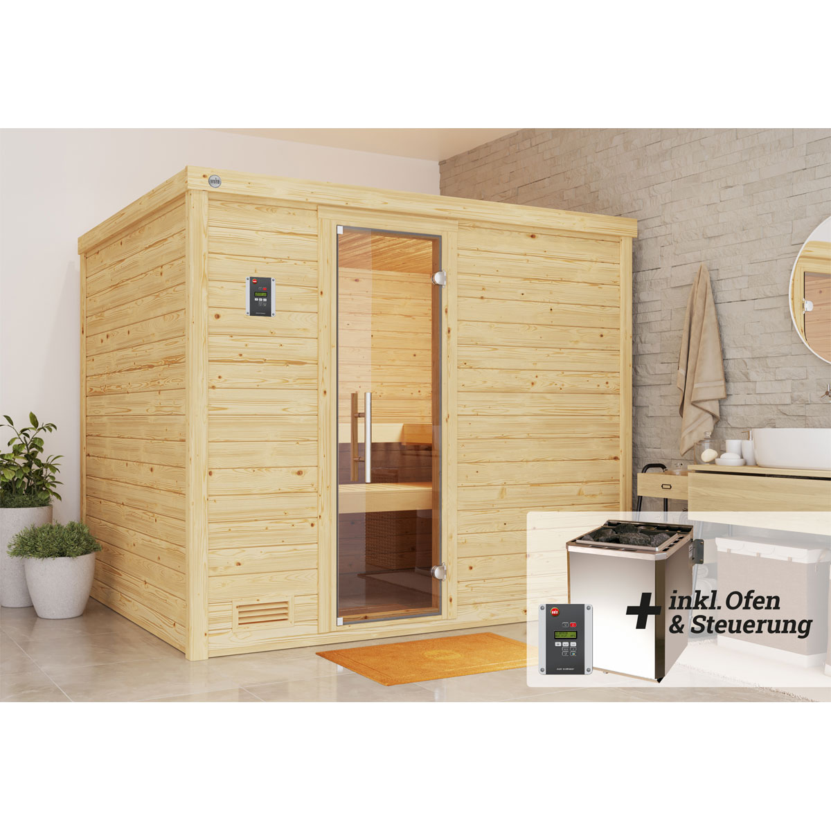 Weka  Premium Massivholz-Sauna Bergen Größe 3 Sparset 7,5 kW OS Bild 2