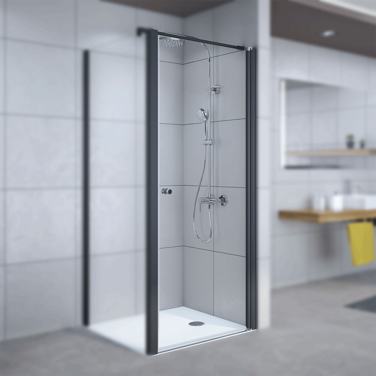 Breuer  Drehtür Elana 6 für Seitenwand, Anschlag rechts, schwarz matt, Terrazzo, 800 mm Bild 2