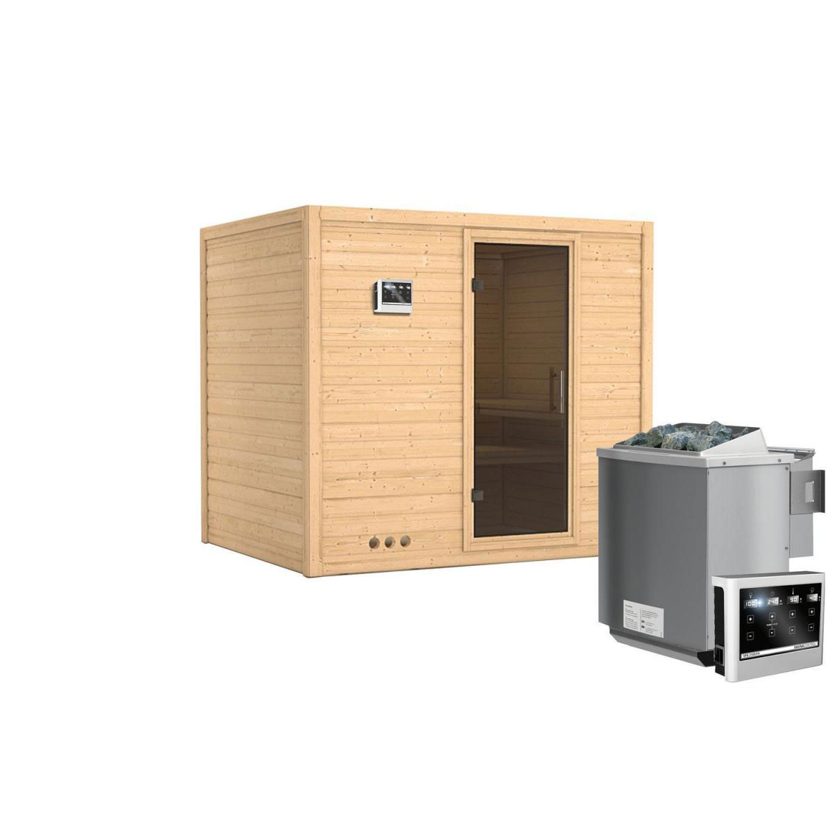 Karibu Sauna Sonara Fronteinstieg 9 kW Ofen Bio externe Strg Tür graphit ohne Kranz Bild 2